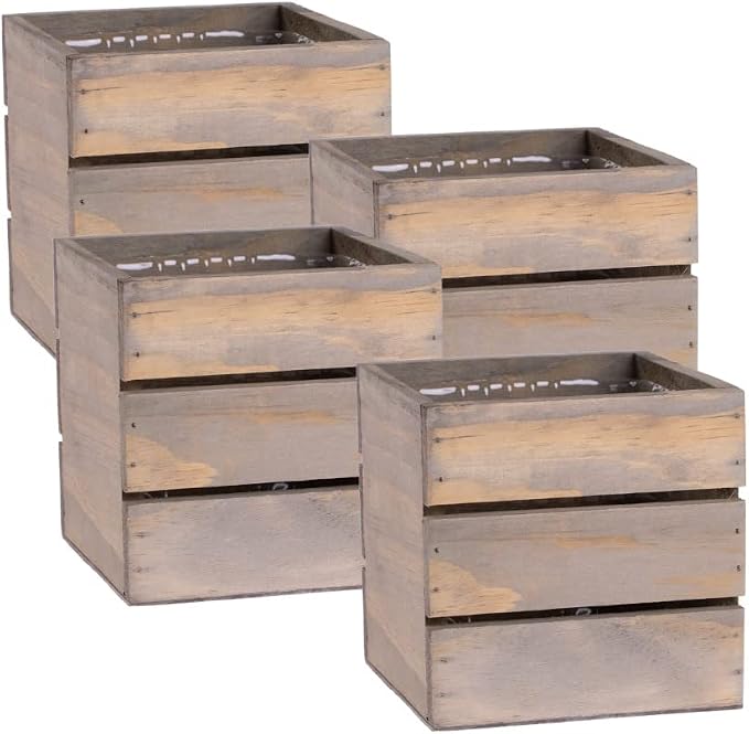 Wood Planter Box with Wine Crate Styled, 5 Inch Square, Rustic Barn Wood by Unknown