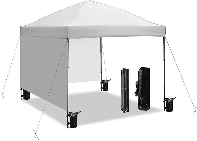 10x10 Pop Up Canopy Tent with 2 Sidewalls, Easy Up Canopy Outdoor Party Sun by AERGERGER