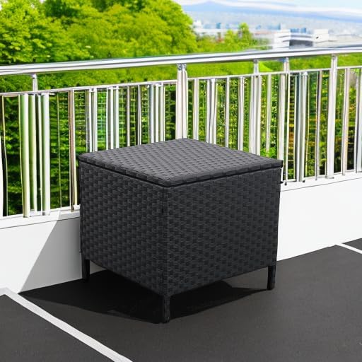 Outdoor Wicker Storage Side Table, Patio Black PE Rattan End Table - Image 5
