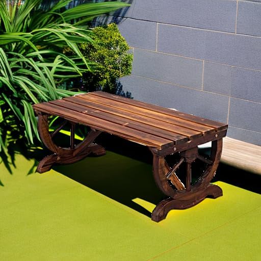 Outvita Wooden Garden Bench, Outdoor Rustic Wagon Wheel Bench - Image 2