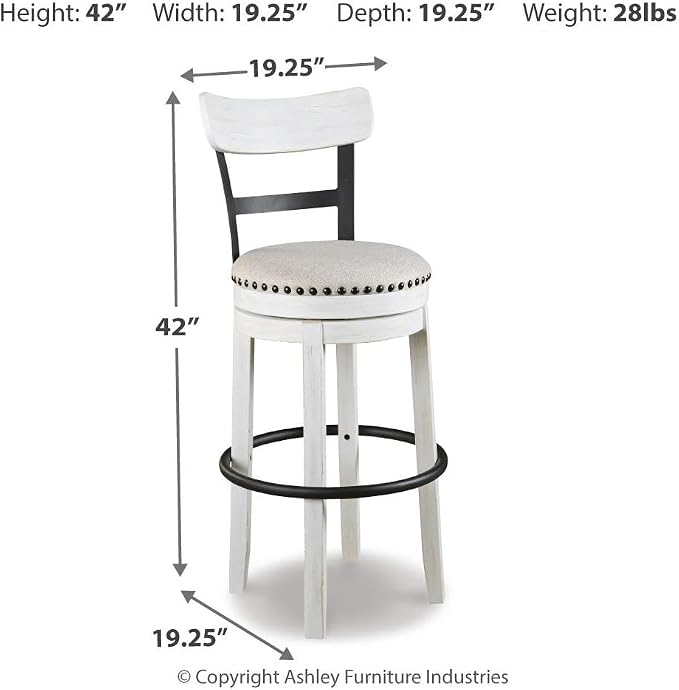 Signature Design by Ashley Valebeck Tall Upholstered Swivel Barstool, Cushioned - Image 3