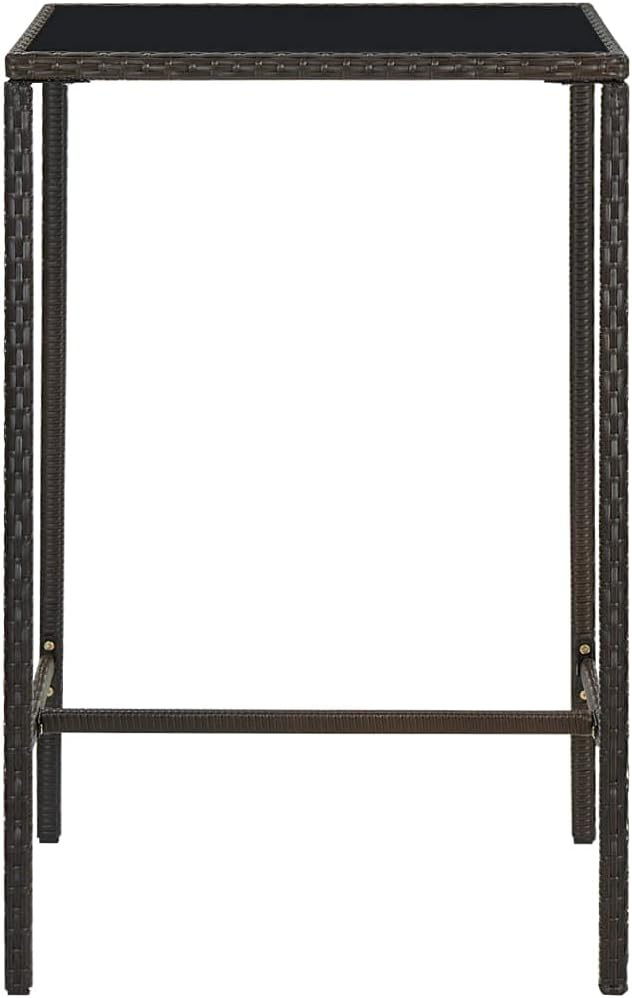 SKM Patio Bar Table Brown 27.6"x27.6"x43.3" Poly Rattan and Glass - Image 3