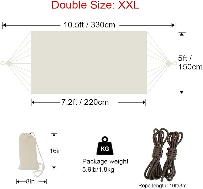 Brazilian Double Hammock 2 Person 330X150cm Load 500Pound Cotton Hammock - Image 4