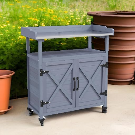 Outsunny Outdoor Wooden Potting Bench Table, Garden Workstation - Image 5