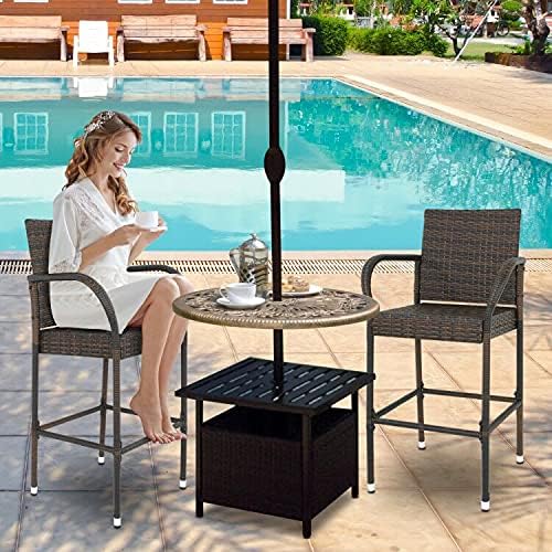 ZENY Set of 4 Wicker Barstool All Weather Dining Chairs Outdoor Patio Furniture - Image 4