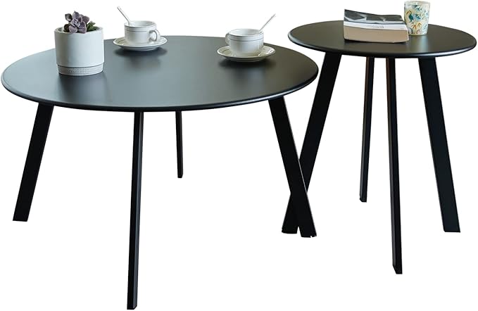 Outdoor Patio Coffee Table Set of 2, Weather Resistant End Table, Round Nesting by Meluvici
