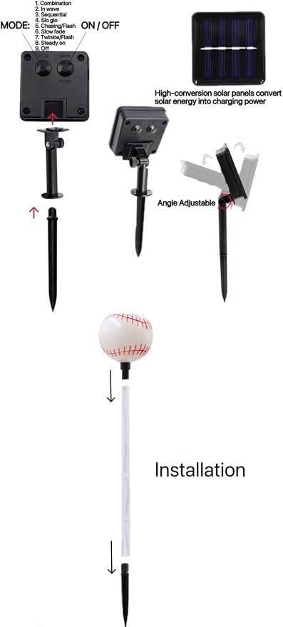 Solar Lights Outdoor, Baseball Theme LED Stake Light - Image 5