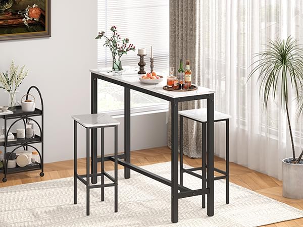 Mr IRONSTONE 53" Bar Table White Marble Industrial Pub Dining Height Table - Image 2