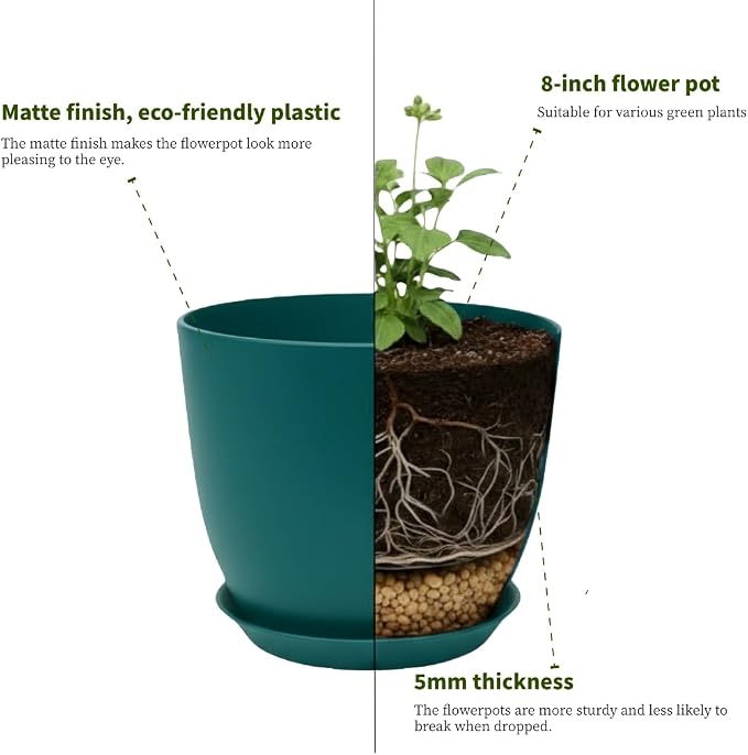 Plant Pots 8 Inch Set of 6, Flower Pots - Image 4