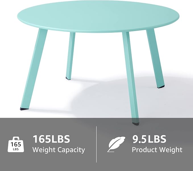 Outdoor Side Table, Outdoor/Indoor Metal Steel Patio Coffee Table, Round - Image 4