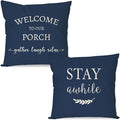PANDICORN Welcome to Our Porch Stay Awhile Blue Farmhouse Decorative Throw by PANDICORN