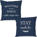 PANDICORN Welcome to Our Porch Stay Awhile Blue Farmhouse Decorative Throw by PANDICORN
