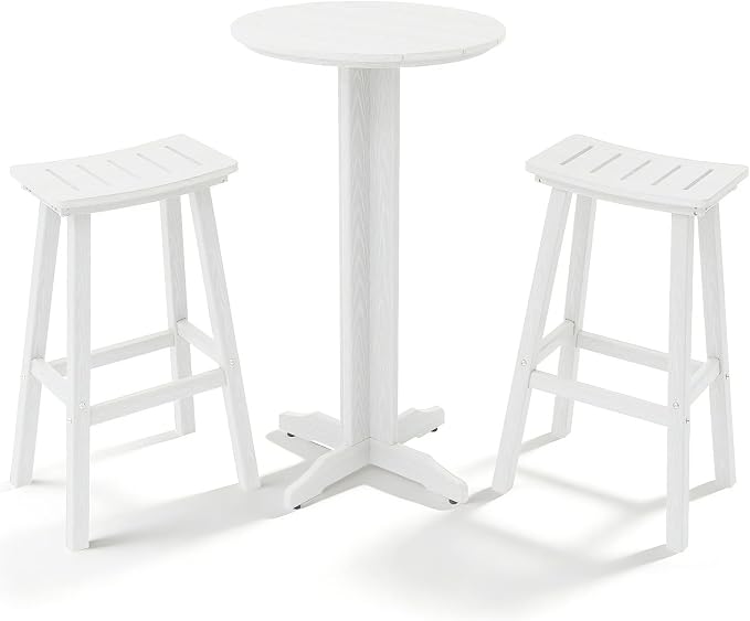 3-Piece Outdoor Bar Table Set, HDPE Patio Dining Set, 1 Round Bar Table & 2 Bar by KULAMOONLIFEHOUSE
