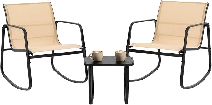 DUMOS 3 Piece Patio Rocking Furniture Set，Outdoor Patio Furniture Conversation by DumosLifestyle