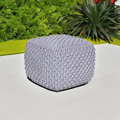 BIRDROCK HOME Square Pouf Ottoman | Cotton Braided Foot Stool - Image 2