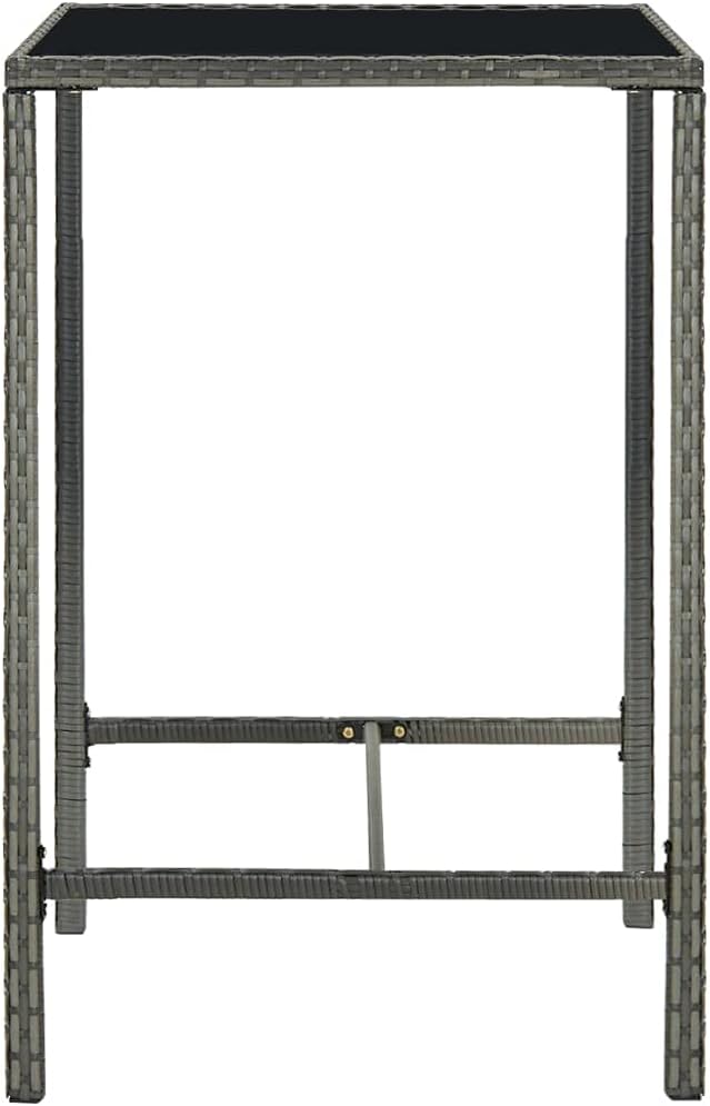 Garden Bar Table Gray 27.6"x27.6"x43.3" Poly Rattan and Glass - Image 3