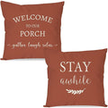 PANDICORN Welcome to Our Porch Stay Awhile Outdoor Decorative Throw Pillow by PANDICORN