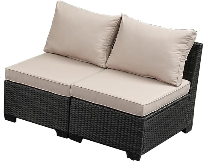 Jing's Villa 2 Piece Patio Wicker Armless Sofa, All-Weather Outdoor Sectional by JingsVillaOutdoorFurniture