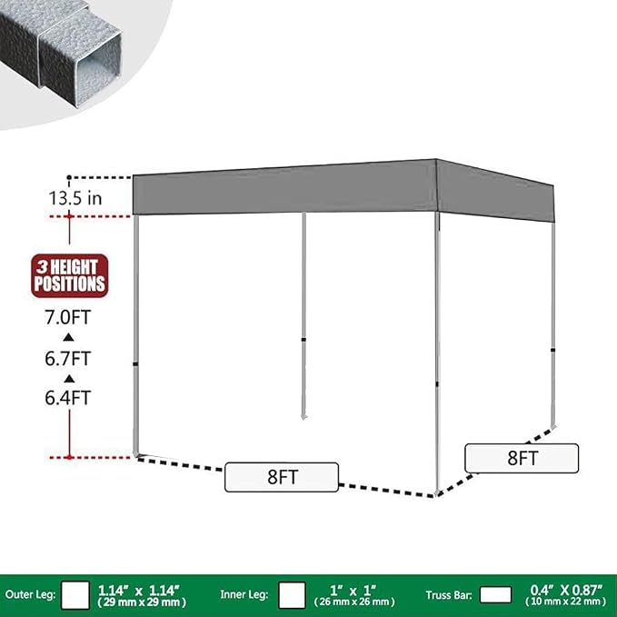 Eurmax USA 8'x8' Flat Top Pop Up Canopy Tent Commercial Instant Canopies - Image 3