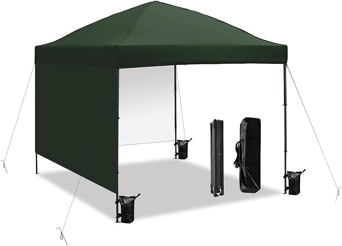 10x10 Pop Up Canopy Tent with 2 Sidewalls, Easy Up Canopy Outdoor Party Sun by AERGERGER