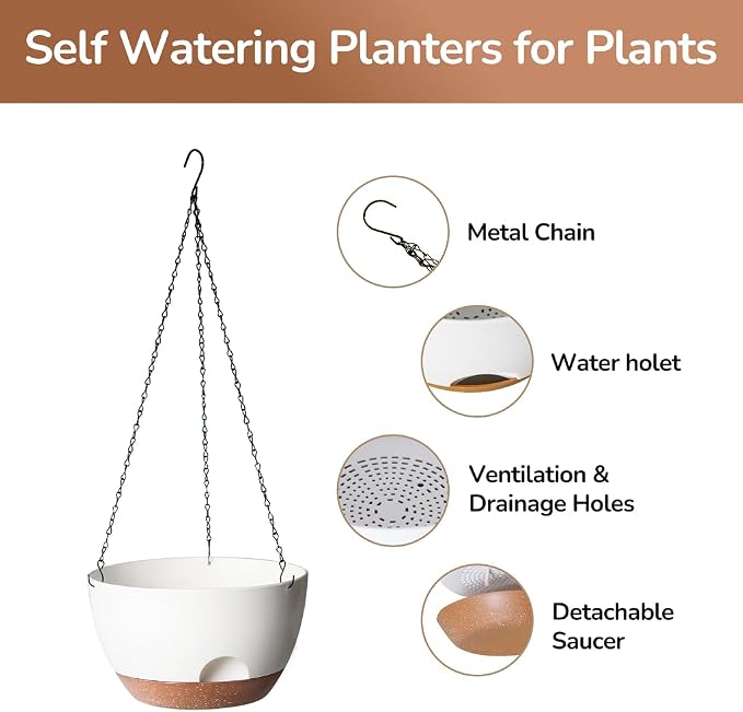 Hanging Planter for Indoor Plants, 10 Inch Self-Watering Hanging Planters - Image 4