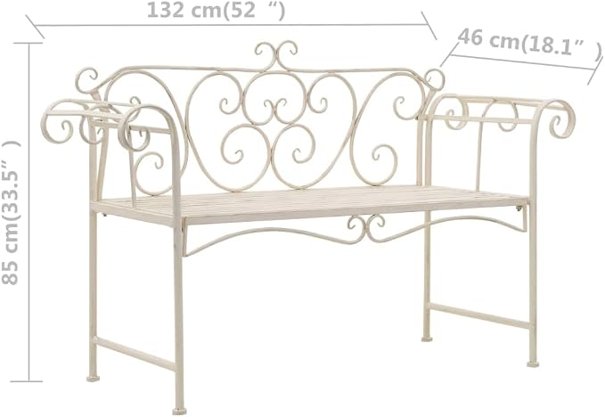 vidaXL Vintage Metal Garden Bench 52 in Antique White Comfortable Seating - Image 2