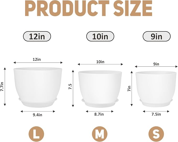 Plant Pots 12/10/9 inch Set of 3, Flower Pots - Image 2