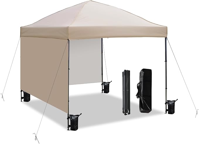 10x10 Pop Up Canopy Tent with 2 Sidewalls, Easy Up Canopy Outdoor Party Sun by AERGERGER