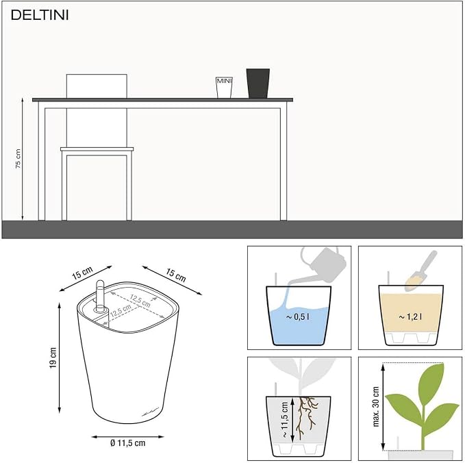 Lechuza DELTINI Shiny Taupe High Gloss, Self-Watering Small Indoor Planter - Image 7