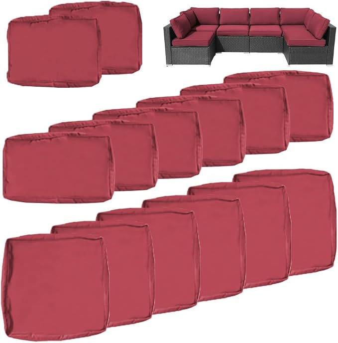 14Pcs Outdoor Cushion Covers Replacement Washable w/Zipper - Image 2