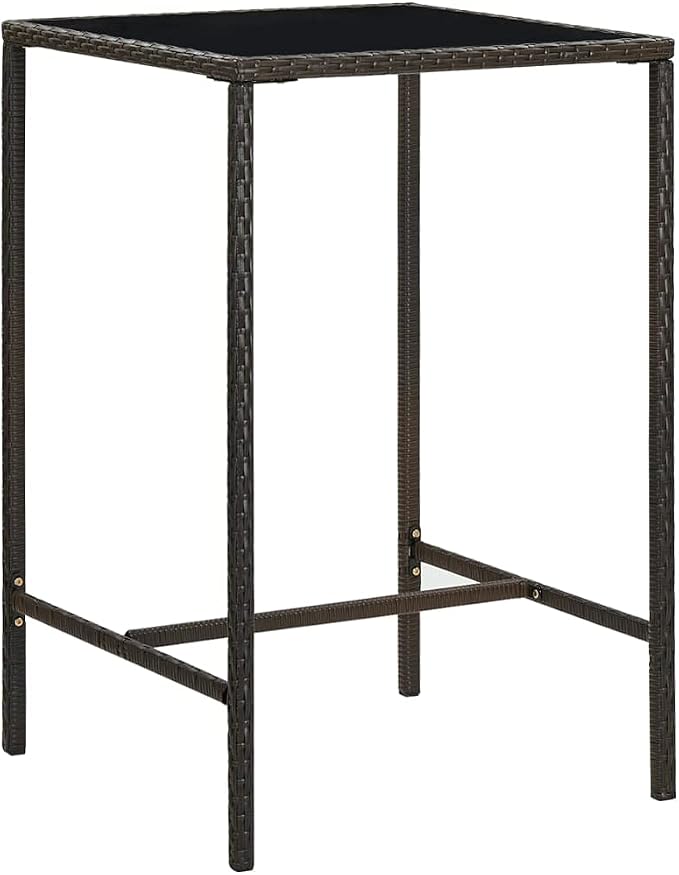 SKM Patio Bar Table Brown 27.6"x27.6"x43.3" Poly Rattan and Glass by SKM