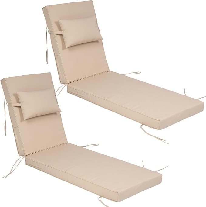 Outdoor Chaise Lounge Cushions Set of 2, Waterproof Fade Resistant Patio by Actualaction
