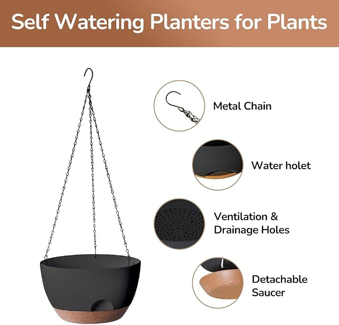 Hanging Planter for Indoor Plants, 10 Inch Self-Watering Hanging Planters - Image 4