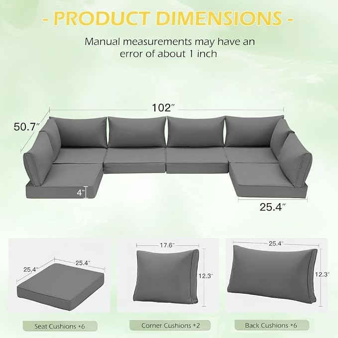 HOMREST 4" Thick Outdoor Replacement Cushions, Water-Resistant Patio Seat - Image 3