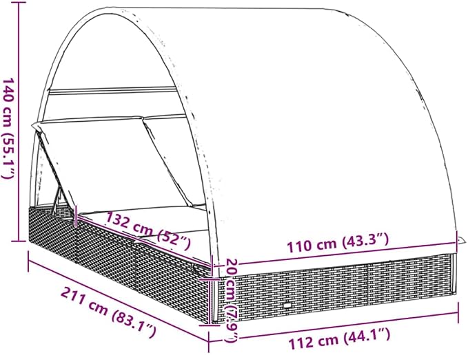 vidaXL 2-Person Sunbed with Roof - Image 3