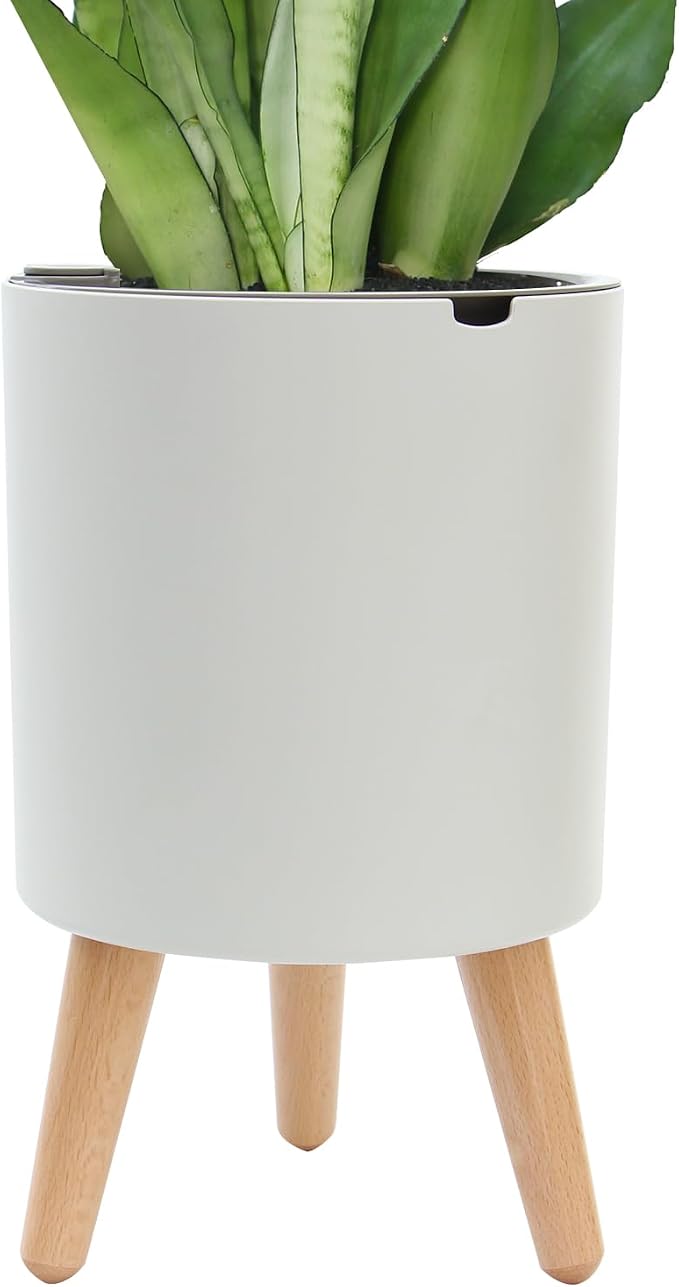 7.8 Inch Planter Pot with Solid Wood Legs, Self Watering Planter Pots with by Oliz