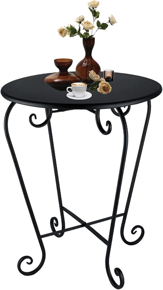Small Patio Side Table, Round Metal Side Table, Weather Resistant Anti-Rust by Wtiujhg