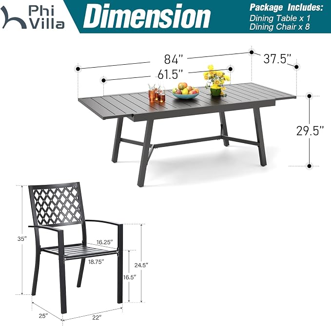 PHI VILLA 9 Pieces Outdoor Dining Set - Image 9