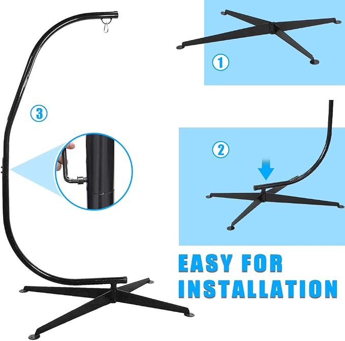 FDW Hanging Hammock Stands Hammock Chair Stands, C Stand Outdoor Solid Steel - Image 5