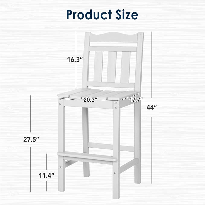 nalone Outdoor Bar Stools Set of 2, HDPE Tall Adirondack Chairs Bar Chairs - Image 3