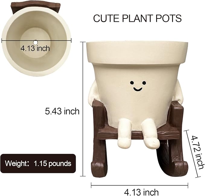 Smiley Face Planter Pot Small, Cute Resin Flower Head Planters - Image 3