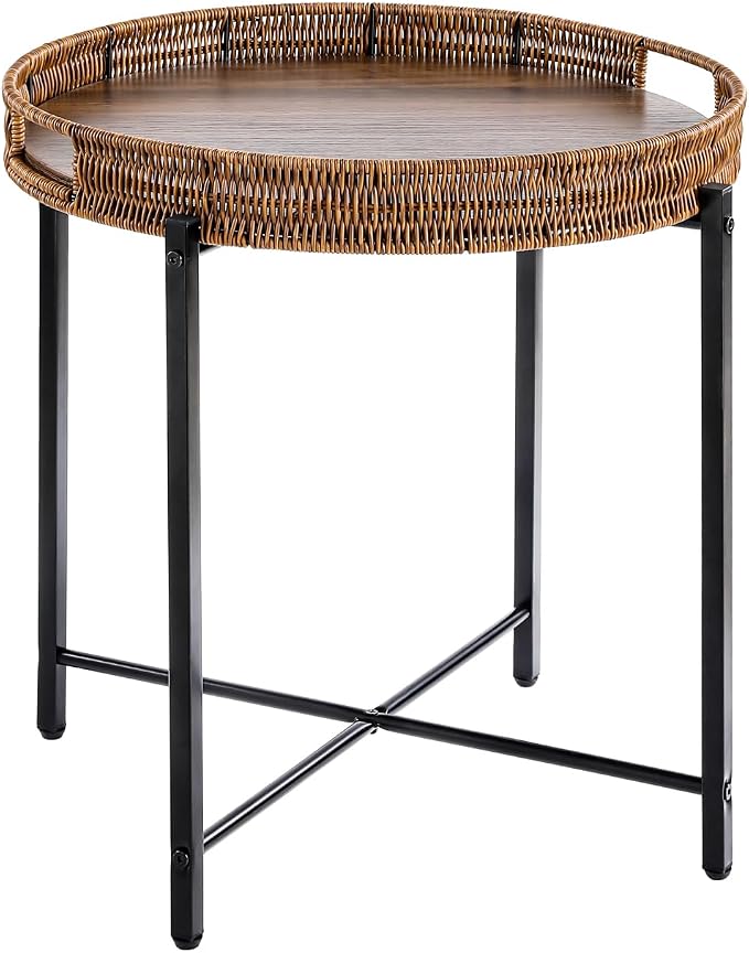 19in Round Rattan Side Table by JYXIN