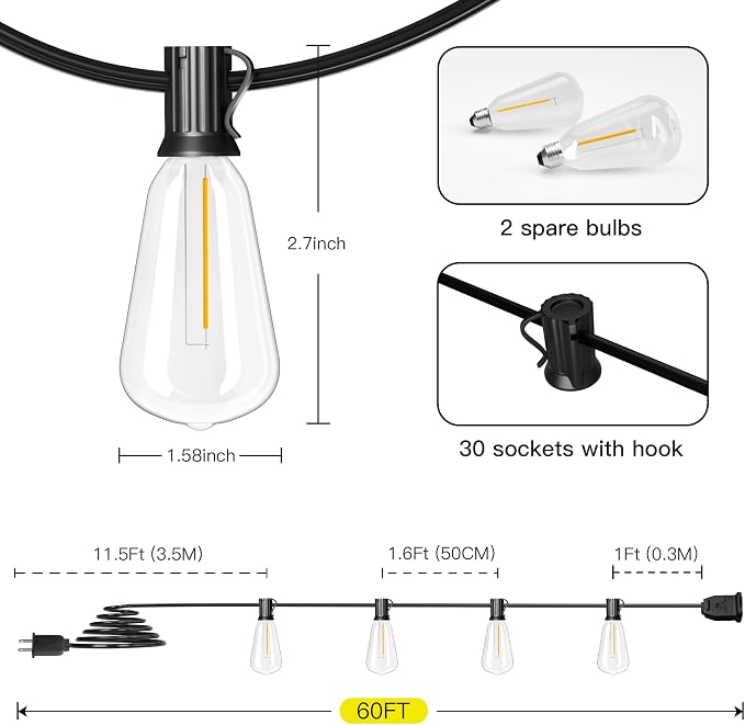 OHLUX Bistro String Lights Outdoor, 60FT Deck Lights - Image 5