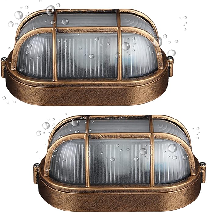 2-Pack Outdoor Oval Wall Lights, 8.3"Nautical Bulkhead Sconce, Flush Mount by SENFAY