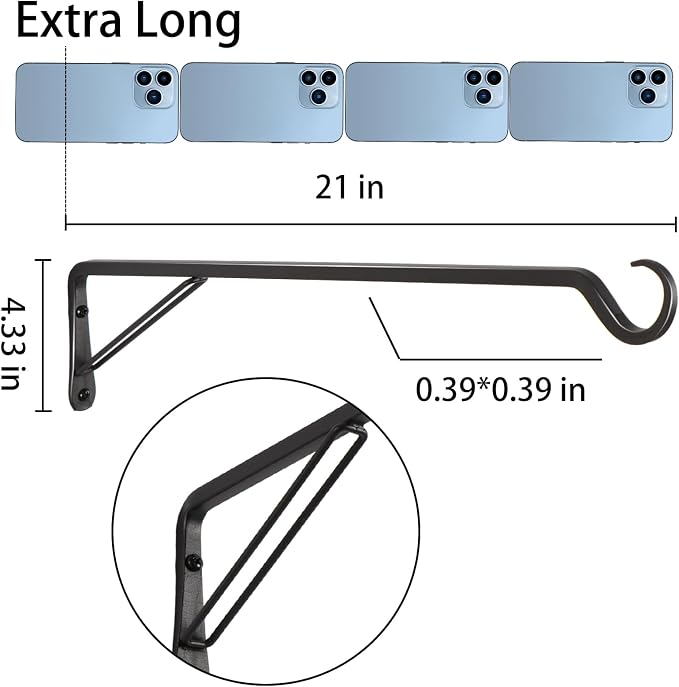 2 Pack Extra Long 21 Inch Heavy-Duty Rust-Resistant Solid Steel Plant Hangers - Image 2