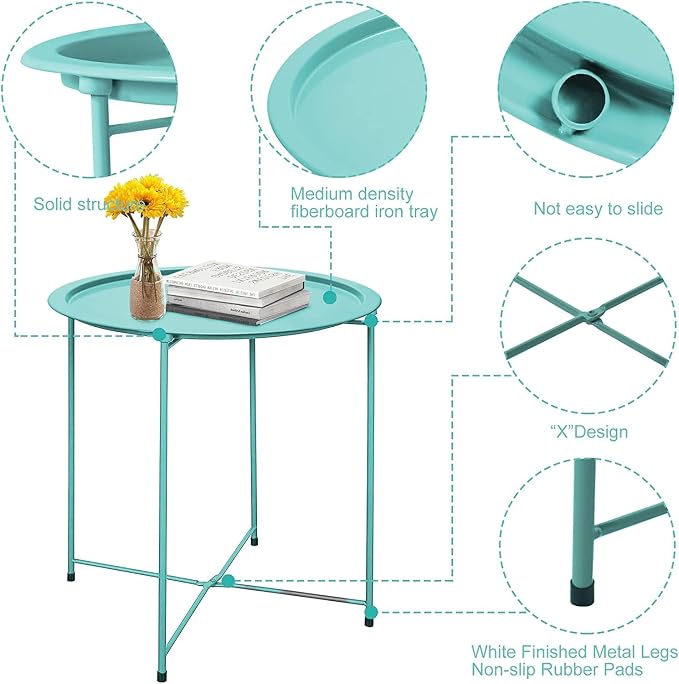 Garden 4 you End Table Set of 2, Outdoor Side Table, Small Patio Table Metal - Image 5