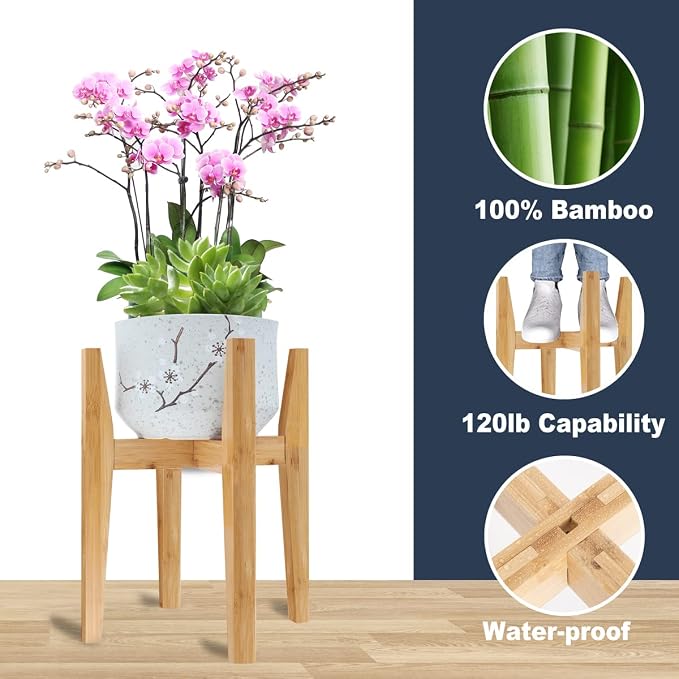 OERGKE Adjustable Plant Stand Indoor, Bamboo Mid Century Modern Plants Stands - Image 2