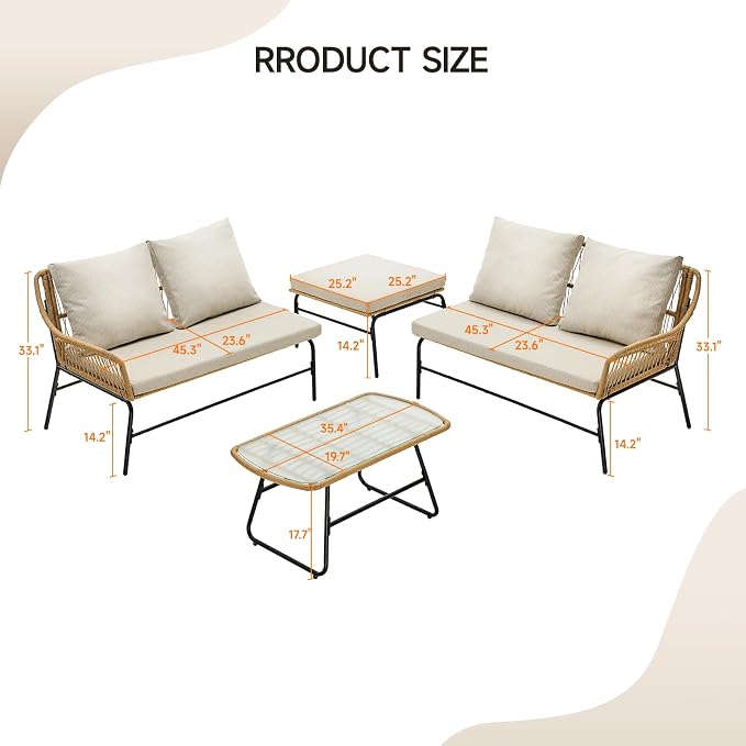 ONBRILL 4-Piece Outdoor Sectional Set, 4-Seats Wicker Patio Couch Sets - Image 2