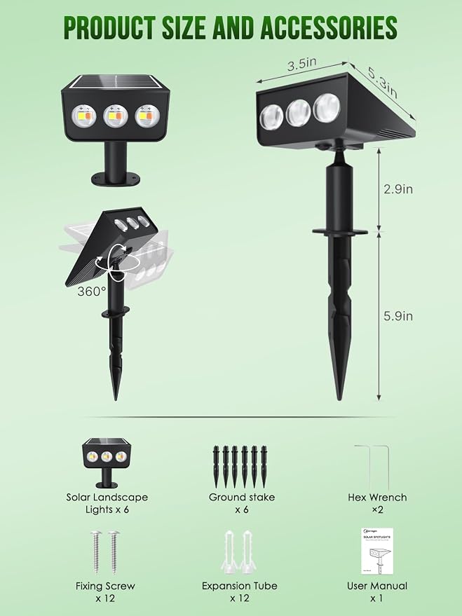Solar spot Lights Outdoor IP65 Waterproof Solar spotlights 3 Lighting Modes - Image 9