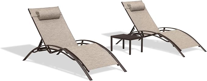 PURPLE LEAF Outdoor Oversized Chaise Lounge Chair Set of 3 Patio Pool Lounger - Image 9